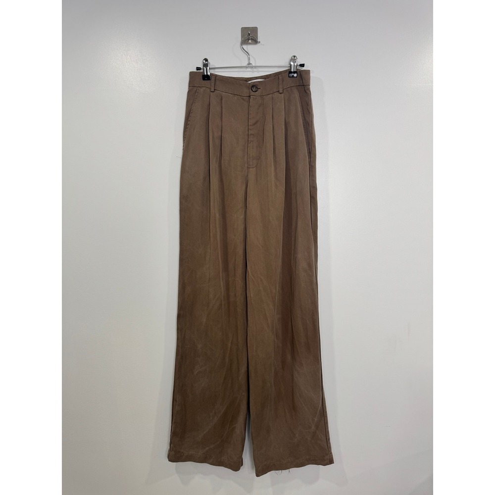 Reformation Women Brown Tencel Pleated Wide Leg Trousers Size 4